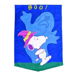 SNOOPY PEANUTS HALLOWEEN BOO Ghost Garden Flag 27x37 Vintage 2 Sided VGC!